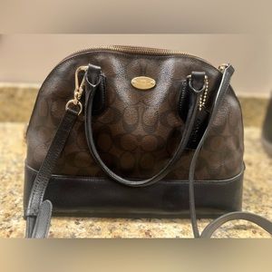 COACH Dome Satchel - Black/Brown Signature Print